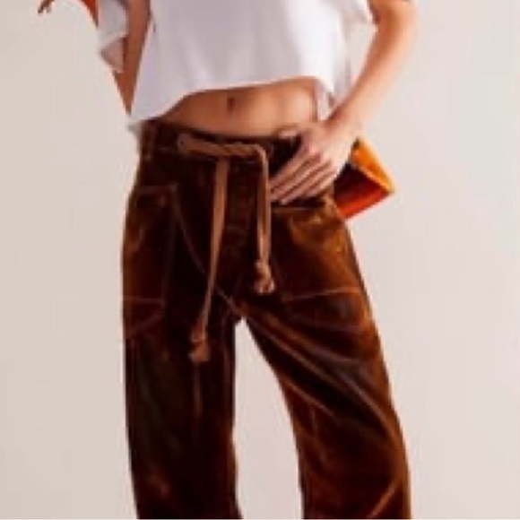Rust Brown Velvet Barrel Pants - Picture 4 of 8
